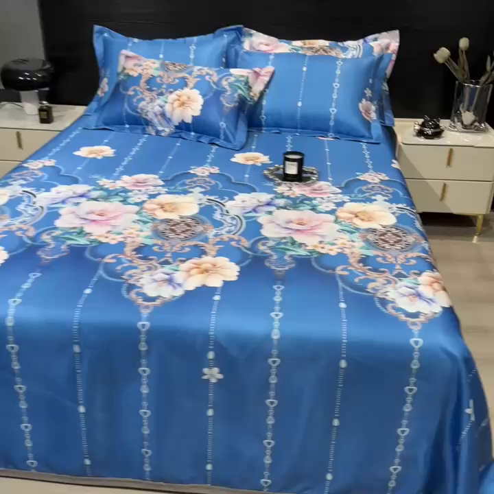 91家纺网 家纺一手货源 找家纺 柏薇 2025新款冰丝床单款凉席三件套系列 苏叶