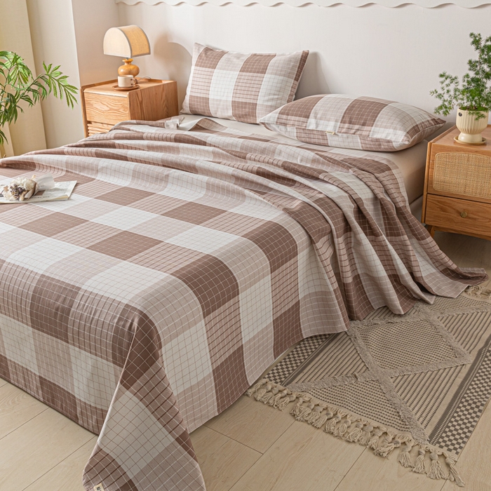 91家纺网 家纺一手货源 找家纺 阿亮家居 2025新款原棉老粗布床单系列 咖小格