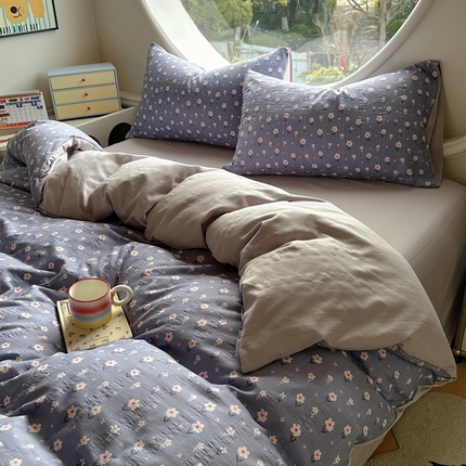 王朝国际 2025新款皱皱棉印花四件套 豆蔻