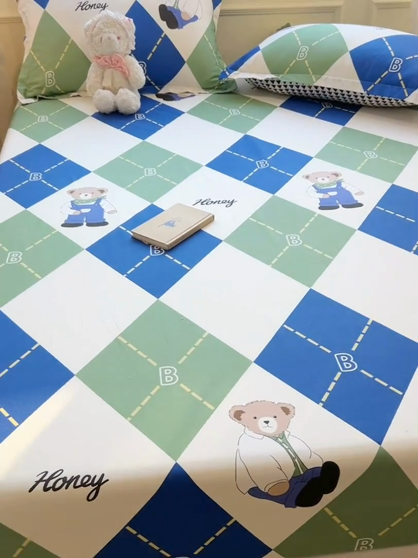 91家纺网 家纺一手货源 找家纺 拾物记 2025新款A类无荧光全喷气全棉12868单床笠 英伦熊