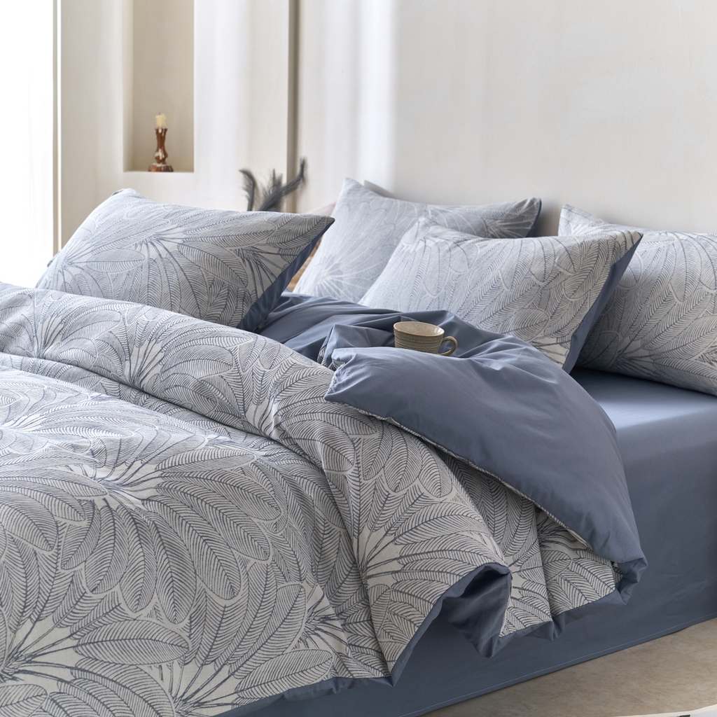 91家纺网 家纺一手货源 找家纺 金丝鸟2025新款全棉纯棉三层纱提花四件套 耶鲁斯蓝