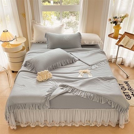 恒爱家纺 2025新款冰丝国色天香夏被床盖四件套 时尚灰