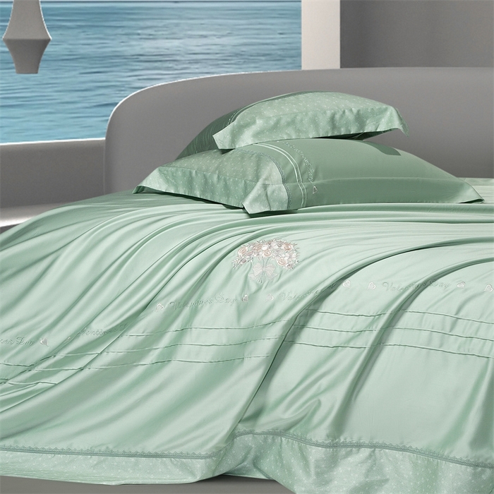 91家纺网 家纺一手货源 找家纺 高大尚婚庆馆 2025新款高端绣花四件套-艾莎 艾莎-油果绿