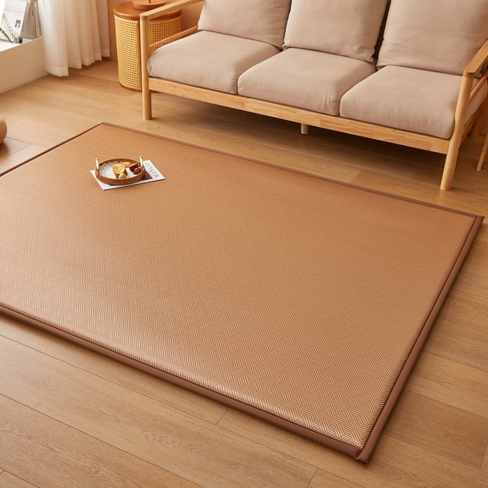 91家纺网 家纺一手货源 找家纺 阿亮家居 2025新款包边工艺凉感冰藤地铺睡垫系列凉席地垫 冰丝饼干咖