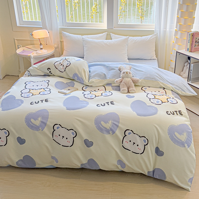 91家纺网 家纺一手货源 找家纺 拾物记 2025新款A类无荧光全喷气全棉12868单被套 爱心熊熊