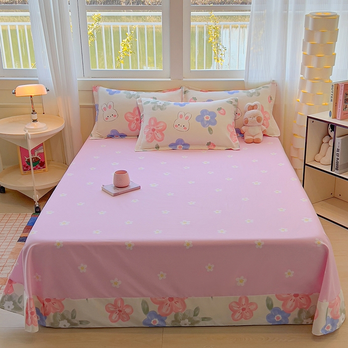 91家纺网 家纺一手货源 找家纺 拾物记 2025新款A类无荧光全喷气12868全棉B版单床单 花间小兔B版