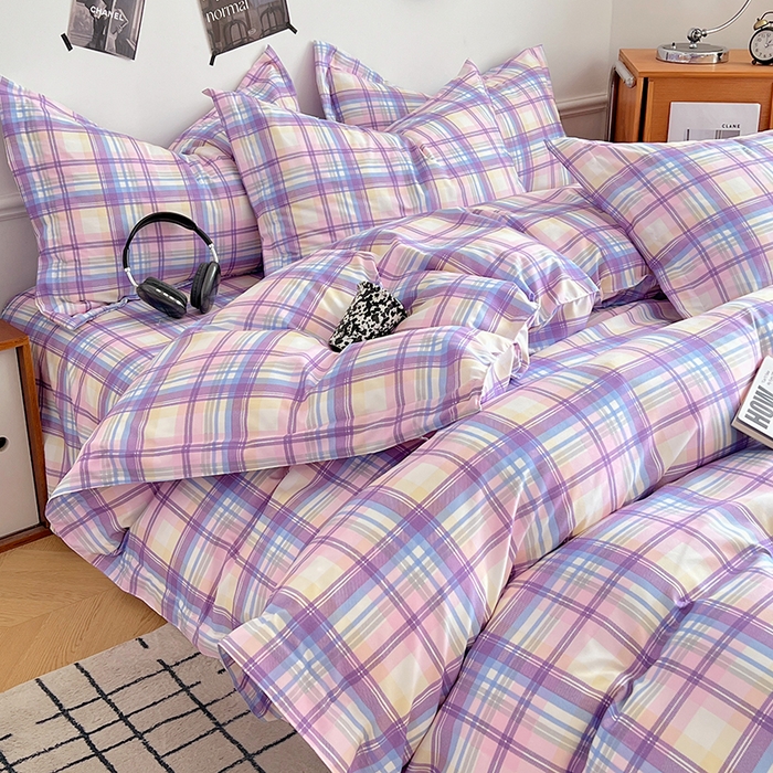 91家纺网 家纺一手货源 找家纺 罗菲尼酒店用品 2025新款磨毛亲肤飞边款四件套 炫丽彩格