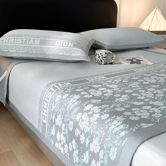 91家纺网 家纺一手货源 找家纺 慕尚家纺 2025春夏新款凉感冰丝提花凉席三件套 花艺 灰绿