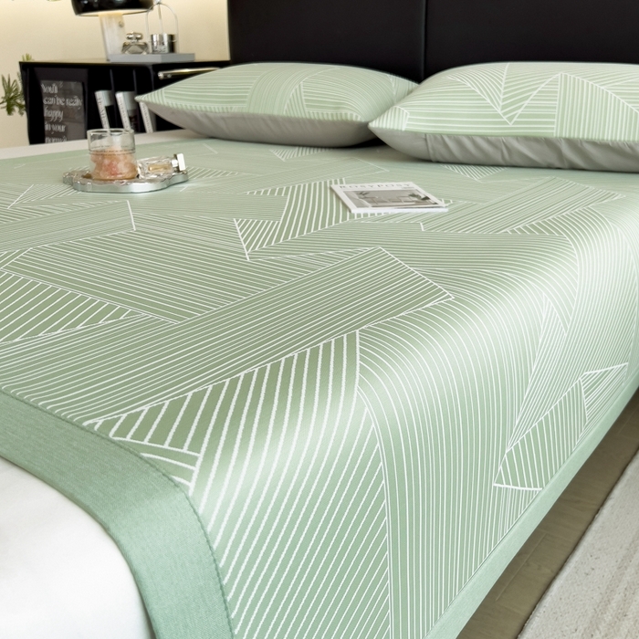 91家纺网 家纺一手货源 找家纺 慕尚家纺 2025春夏新款凉感冰丝提花凉席三件套 提花席 直线绿