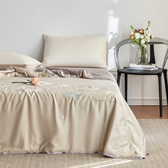 91家纺网 家纺一手货源 找家纺 （总）纪梵茜 2025新款莱赛尔天丝夏被四件套55大豆夏凉被