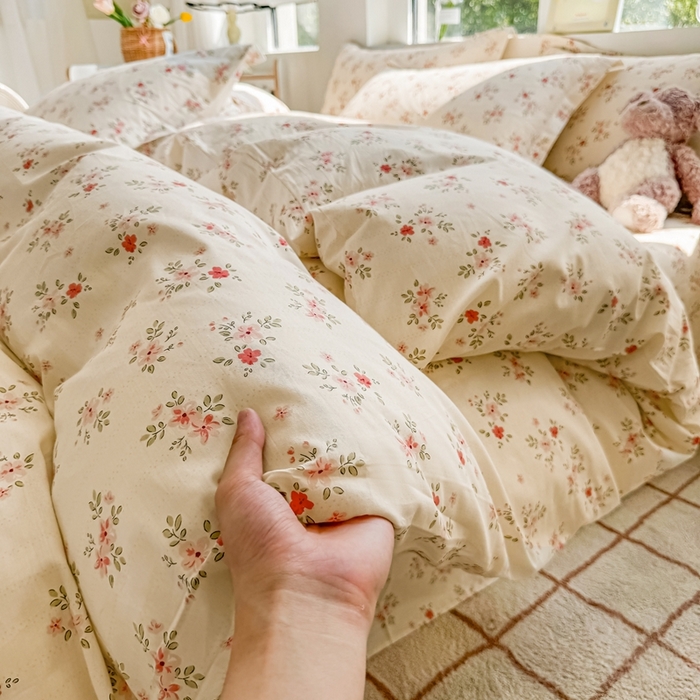 91家纺网 家纺一手货源 找家纺 名优家纺 2025新款A类全棉纯棉韩版印花四件套 四季飘香-粉