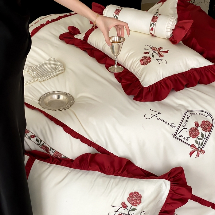 91家纺网 家纺一手货源 找家纺 MIU缪家居 2025新款100支全棉四件套-洛丽塔 洛丽塔-白