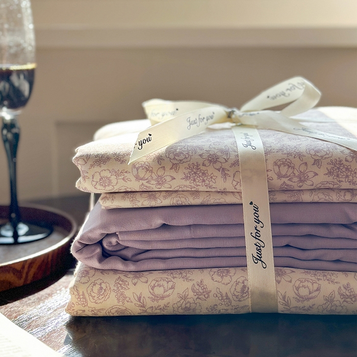 91家纺网 家纺一手货源 找家纺 吉象双层纱叠拍四件套 蔷薇花露-紫