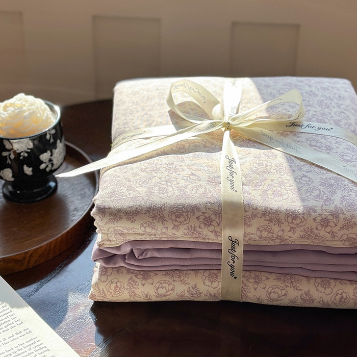 91家纺网 家纺一手货源 找家纺 吉象双层纱叠拍四件套 蔷薇花露-紫