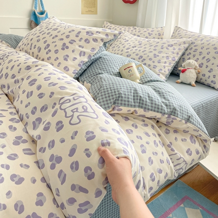 首尔家纺 2025新款全棉印花四件套小清新系列 蓝点豹纹
