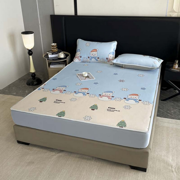 91家纺网 家纺一手货源 找家纺 2025新款印花冰丝凉席反面无纺布 冰丝-床笠款-心愿树