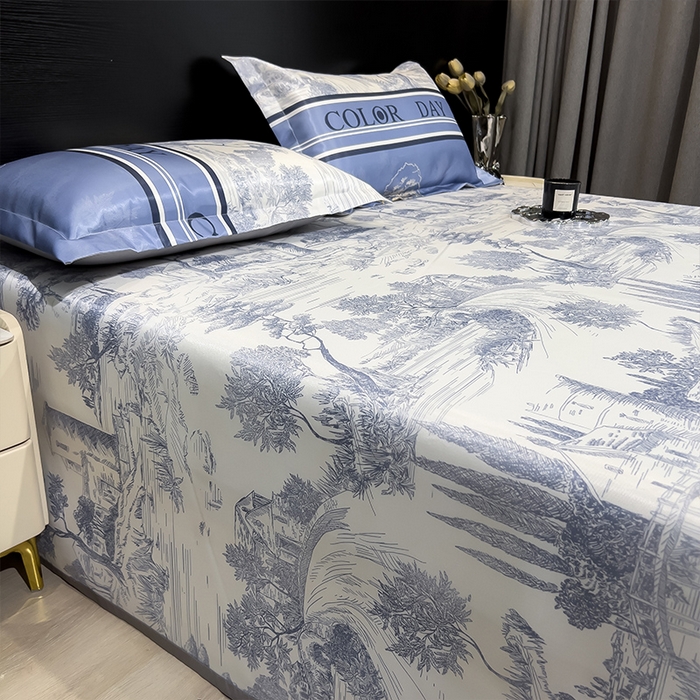 91家纺网 家纺一手货源 找家纺 柏薇 2025新款冰丝床单款凉席三件套系列 梧桐