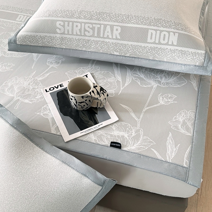 91家纺网 家纺一手货源 找家纺 慕尚家纺 2025春夏新款凉感冰丝提花凉席三件套 水仙 灰