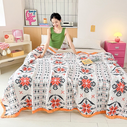 棠薇家纺 2025新款全棉六层皱皱纱婴幼毯泡泡纱印花盖毯包被浴巾 流行元素