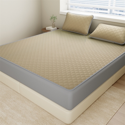 91家纺网 家纺一手货源 找家纺 鑫姿席业 2025春夏新款A类抗菌凉感豆豆凉席-软床笠 床笠----卡其