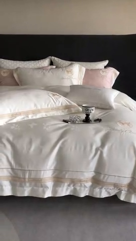 91家纺网 家纺一手货源 找家纺 馨蕊家居 2025春夏新品全棉天丝棉新品四件套 扶摇-月光白