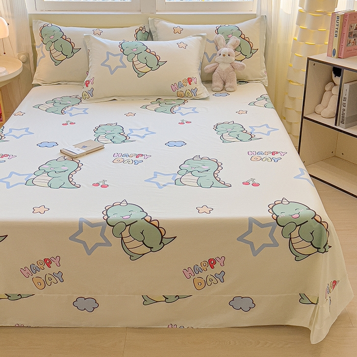 91家纺网 家纺一手货源 找家纺 拾物记 2025新款A类无荧光全喷气全棉12868单床单 恐龙乐园