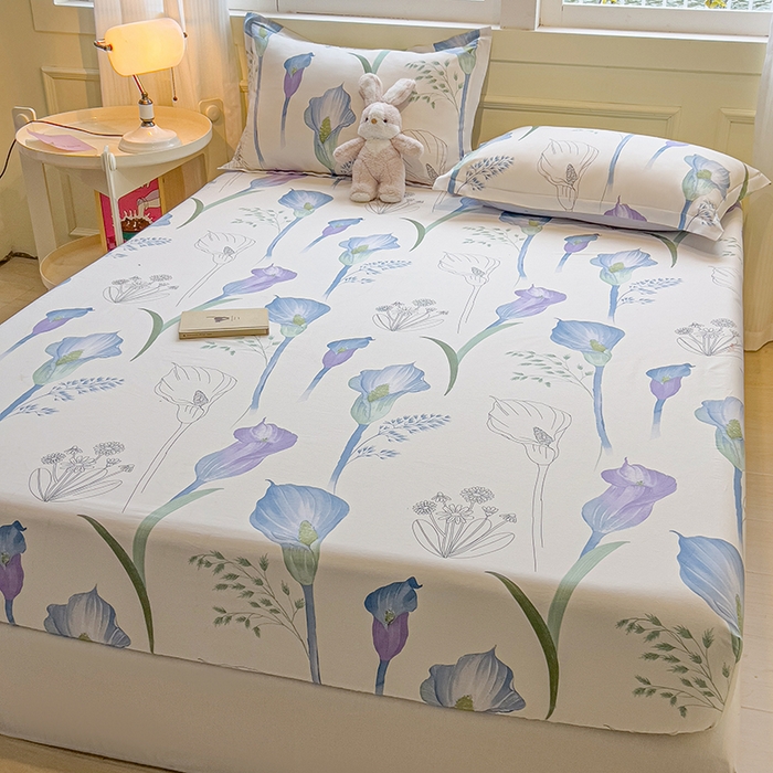 91家纺网 家纺一手货源 找家纺 拾物记 2025新款A类无荧光全喷气全棉12868单床笠 青花