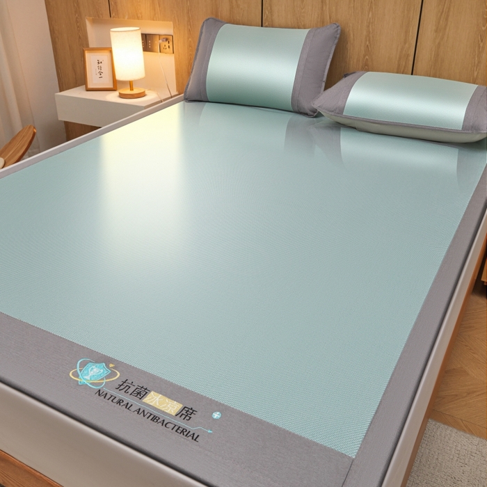 91家纺网 家纺一手货源 找家纺 阿亮家居 2025新款冰藤席凉席三件套包边抗菌刺绣款冰藤凉席 绿色-床席款