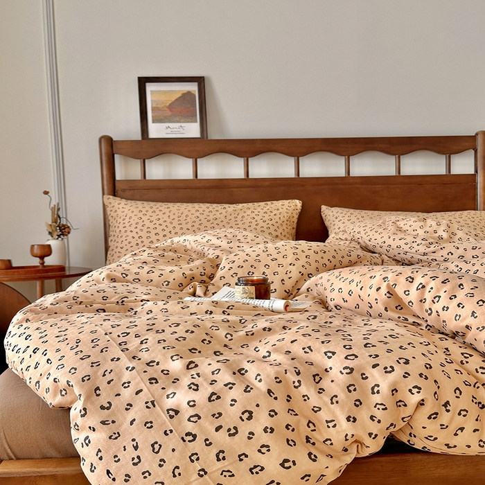 91家纺网 家纺一手货源 找家纺 吉象2025新款全棉双层纱四件套 复古豹纹(咖)