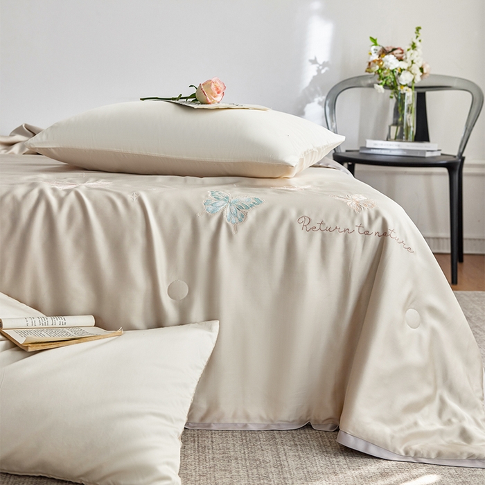 91家纺网 家纺一手货源 找家纺 （总）纪梵茜 2025新款莱赛尔天丝夏被四件套55大豆夏凉被