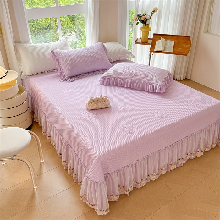 91家纺网 家纺一手货源 找家纺 恒爱家纺 2025新款冰丝国色天香夏被床盖四件套 优雅紫