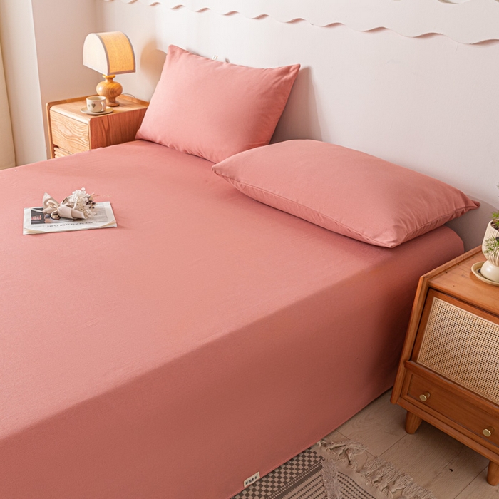 91家纺网 家纺一手货源 找家纺 阿亮家居 2025新款原棉老粗布床单系列 肉桂粉