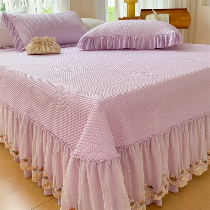 91家纺网 家纺一手货源 找家纺 恒爱家纺 2025新款冰丝国色天香夏被床盖四件套 优雅紫