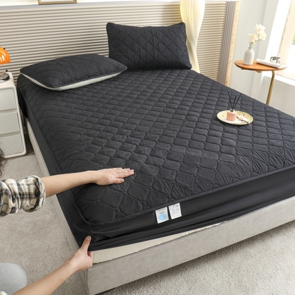 慕克斯  2025新款原棉大豆抗菌夹棉防水床笠床垫保护罩-四季跑量款 炭黑