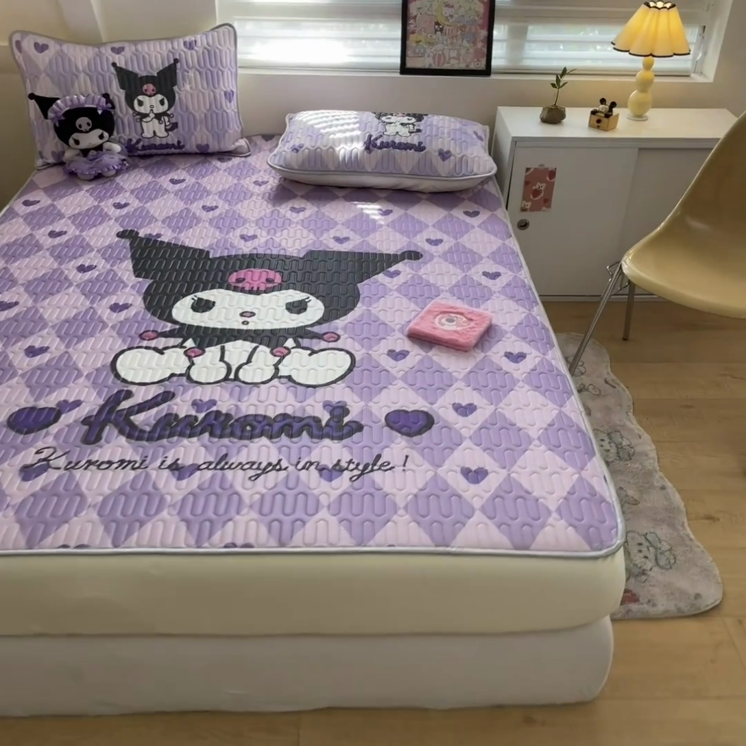 91家纺网 家纺一手货源 找家纺 金爱家 2025新款三丽鸥乳胶凉席大版床笠款 床笠款-桃心库洛米