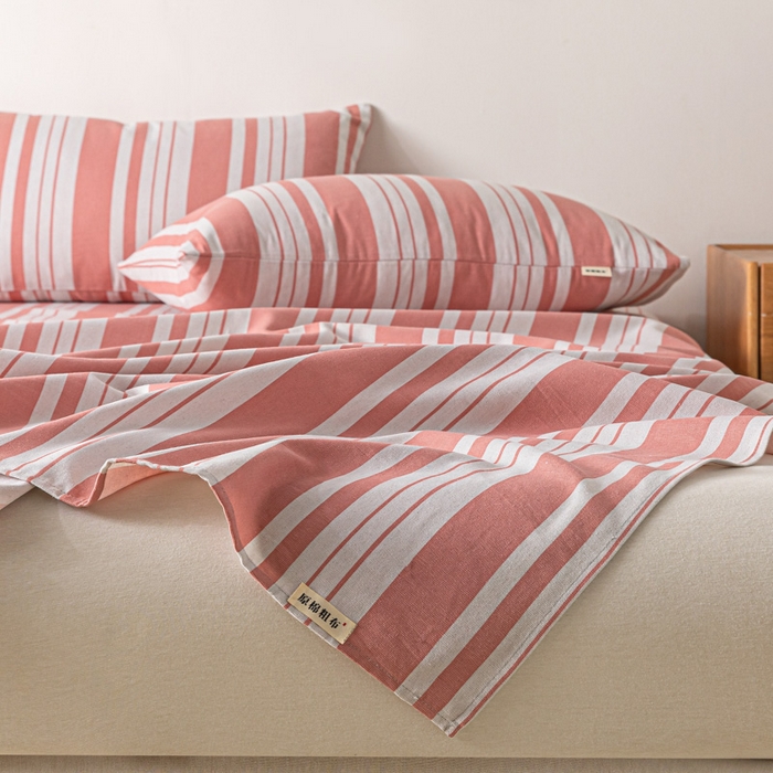 91家纺网 家纺一手货源 找家纺 阿亮家居 2025新款原棉老粗布床单系列 素雅红