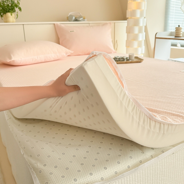 91家纺网 家纺一手货源 找家纺 眠博士 2025新款A类学生床全棉华夫格床垫套 全棉华夫格床垫套 嫩玉粉