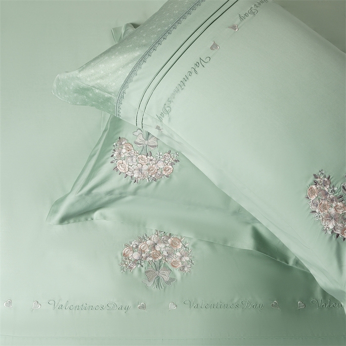 91家纺网 家纺一手货源 找家纺 高大尚婚庆馆 2025新款高端绣花四件套-艾莎 艾莎-油果绿