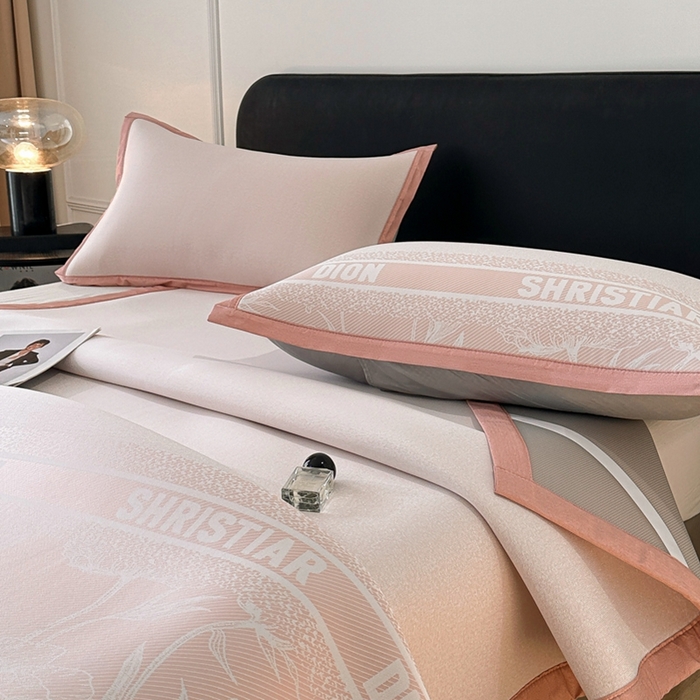 91家纺网 家纺一手货源 找家纺 慕尚家纺 2025春夏新款凉感冰丝提花凉席三件套 水仙 粉