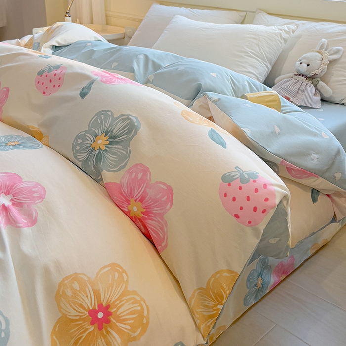 91家纺网 家纺一手货源 找家纺 拾物记 2025新款A类无荧光全喷气全棉12868单被套 茉莉草莓