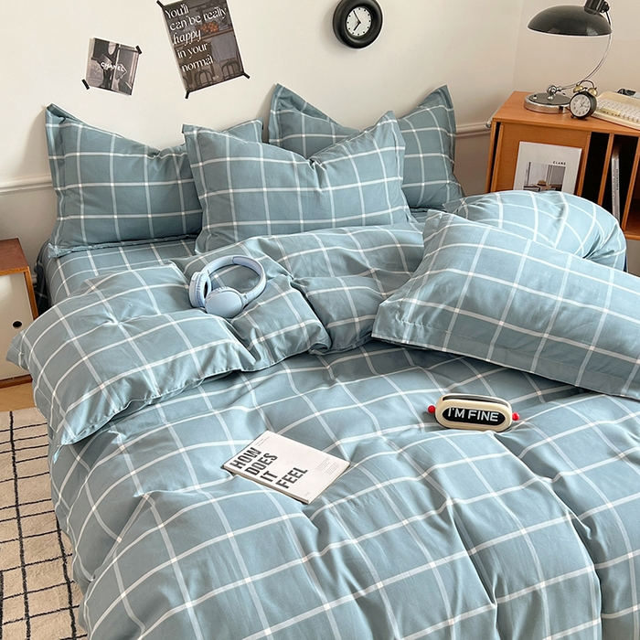 91家纺网 家纺一手货源 找家纺 罗菲尼酒店用品 2025新款磨毛亲肤飞边款四件套 优雅蓝格