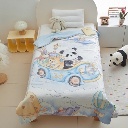 荷马之梦 2025新款A类原创手绘风针织棉凉感大豆儿童夏被 跑跑小熊猫