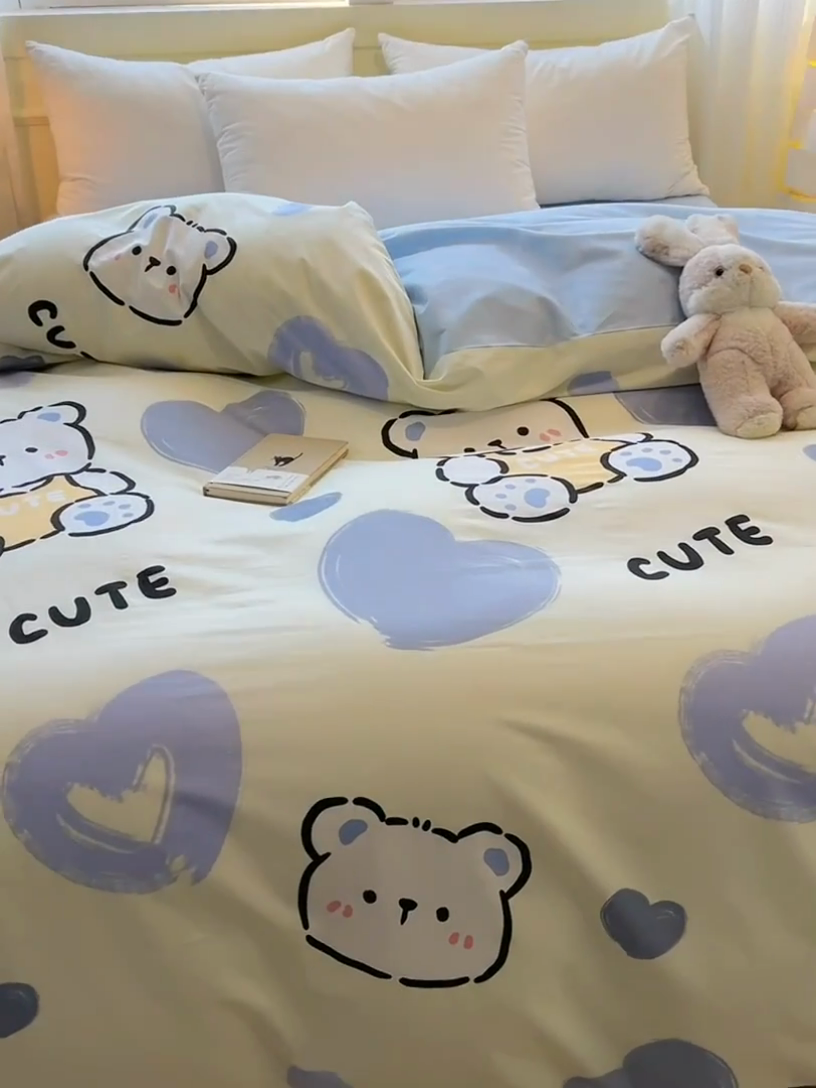 91家纺网 家纺一手货源 找家纺 拾物记 2025新款A类无荧光全喷气全棉12868单被套 爱心熊熊