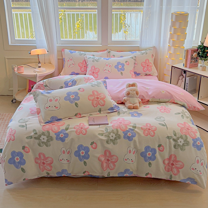 91家纺网 家纺一手货源 找家纺 拾物记 2025新款A类无荧光全喷气全棉12868四件套 花间小兔