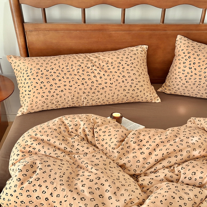 91家纺网 家纺一手货源 找家纺 吉象2025新款全棉双层纱四件套 复古豹纹(咖)