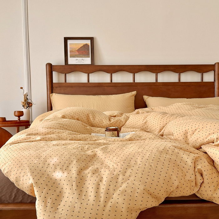 91家纺网 家纺一手货源 找家纺 吉象2025新款全棉双层纱四件套 波尔圆舞-咖