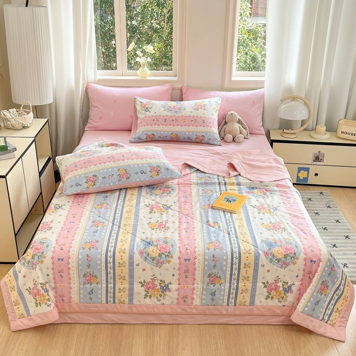 91家纺网 家纺一手货源 找家纺 寐眠 2025新款全棉印花夏被 夏被四件套 花锦