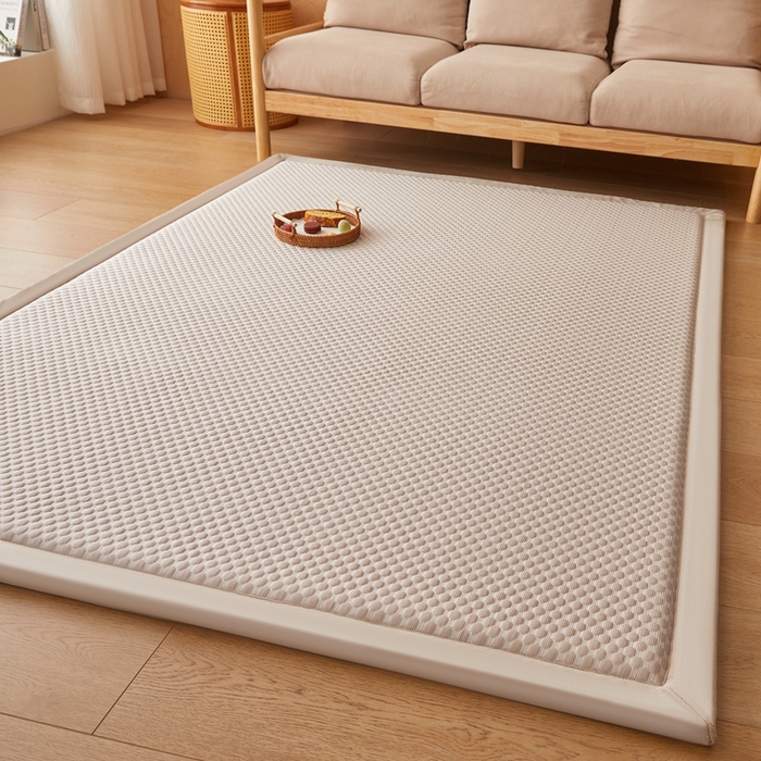 91家纺网 家纺一手货源 找家纺 阿亮家居 2025新款包边工艺凉感冰藤地铺睡垫系列凉席地垫 凉豆豆咖