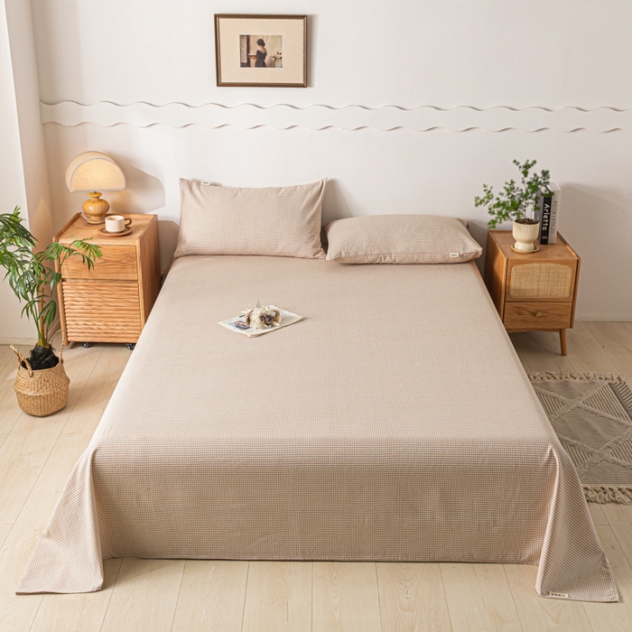 91家纺网 家纺一手货源 找家纺 阿亮家居 2025新款原棉老粗布床单系列 千鸟格-米咖