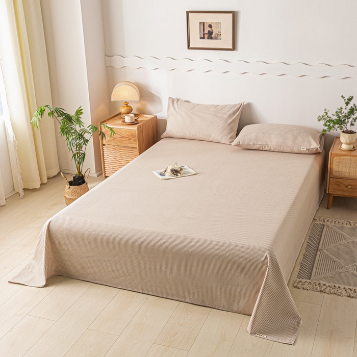 91家纺网 家纺一手货源 找家纺 阿亮家居 2025新款原棉老粗布床单系列 千鸟格-米咖